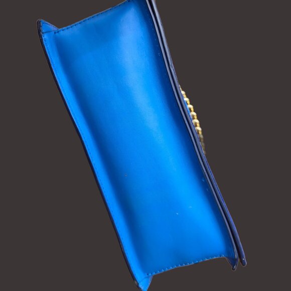 DVF Diane von Furstenberg Bonne Soirée Shoulder Bag Blue Suede Gold Chain Strap - Picture 6 of 8